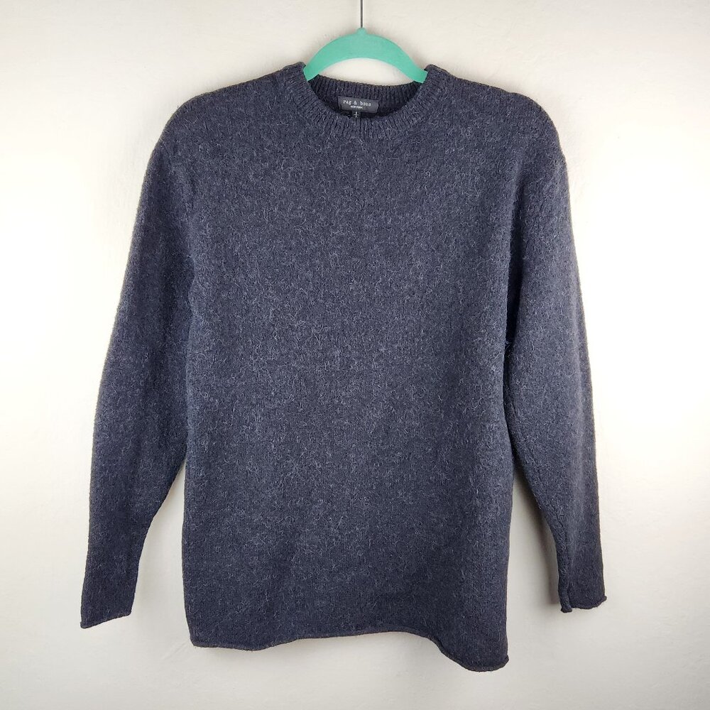 Rag & Bone Elsa Alpaca Wool Cotton Fuzzy Knit Crewneck Sweater Gray sz S
